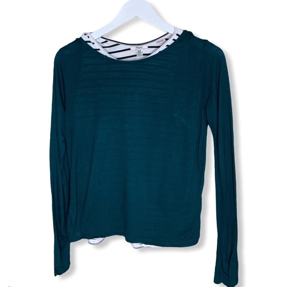 SILVER JEANS 2 In 1 Stripe Tee With Long Sleeves & Twist Back Green Girl Age 14Y - Picture 1 of 7